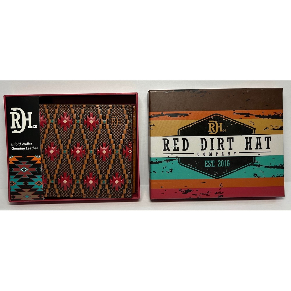 Red Dirt Hat Co. Bi-Fold Wallet Southwestern‎ Brown Leather Mens Brand New Aztec
